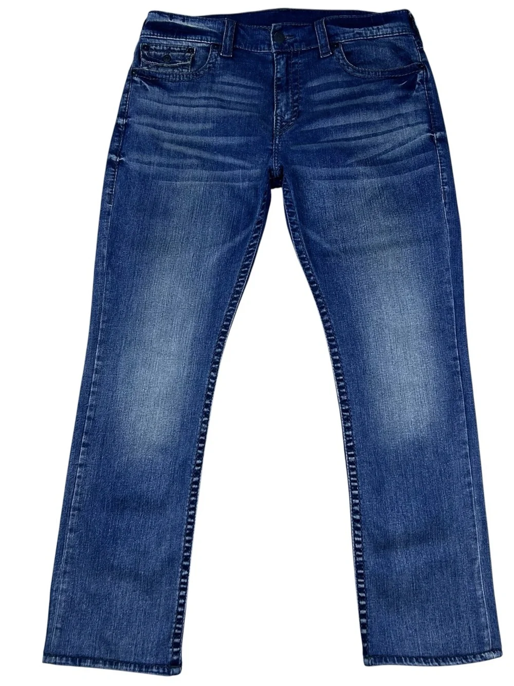 True Religion Ricky Relaxed Straight Super T Jeans Mens 38x32 Flap Pocket Y2K